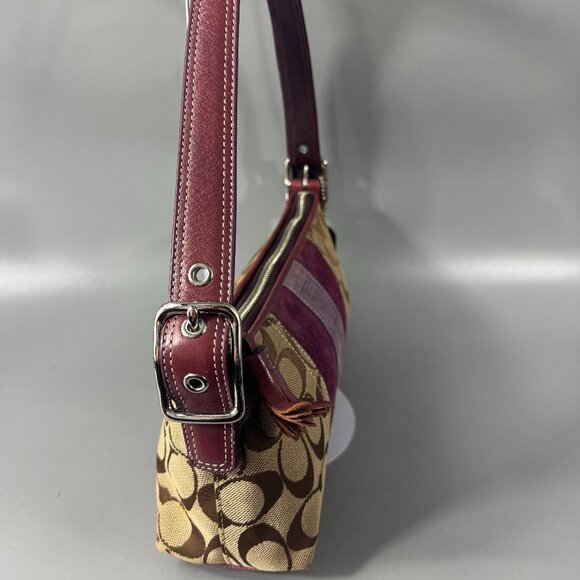 Coach Signature C Brown & Purple Canvas & Suede Baguette Shoulder Bag - Picture 5 of 12